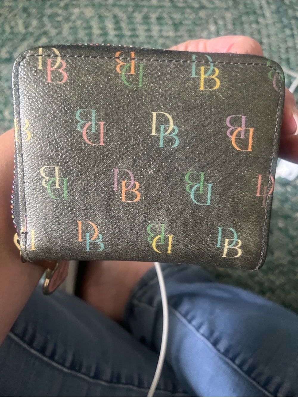 Dooney and Bourke Monogram Zip Wallet with Multicolor DB Print - Picture 1 of 3